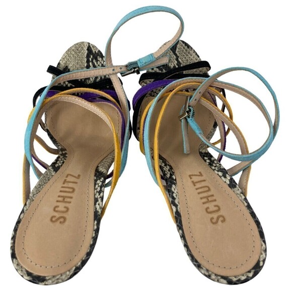 Schutz Multi Color Lizard Print Ankle Strap Open Toe Stiletto Size 5.5B NEW - Picture 7 of 9